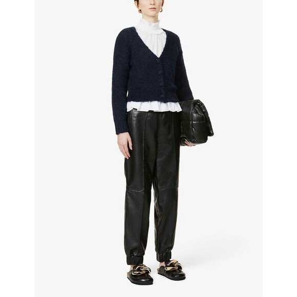 Maje Mistigri V Neck Mohair Blend Cropped Cardigan Size 3 L Navy Preppy Parisian - Picture 1 of 11